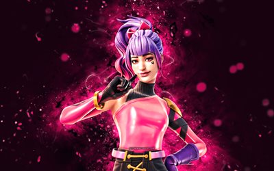 tracy trouble, 4k, n&#233;ons violets, fortnite battle royale, personnages fortnite, tracy trouble skin, fortnite, tracy trouble fortnite