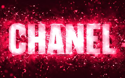 Happy Birthday Chanel, 4k, pink neon lights, Chanel name, creative, Chanel Happy Birthday, Chanel Birthday, popular american female names, picture with Chanel name, Chanel