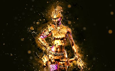 Golden Tarana, 4k, yellow neon lights, Fortnite Battle Royale, Fortnite characters, Golden Tarana Skin, Fortnite, Golden Tarana Fortnite