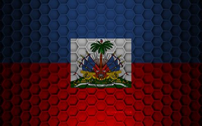 Haiti flag, 3d hexagons texture, Haiti, 3d texture, Haiti 3d flag, metal texture, flag of Haiti