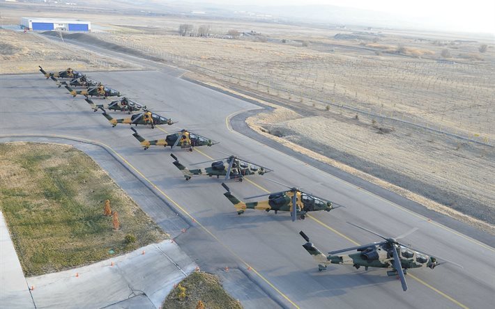 t129, airfield, tai, helicopters, with, helicopter, turkish air force, military aircraft