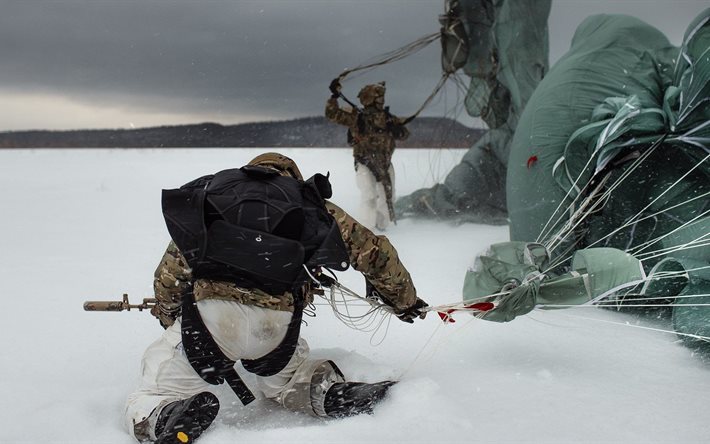 winter, military, special forces, parachute, soldier, soldiers, russia