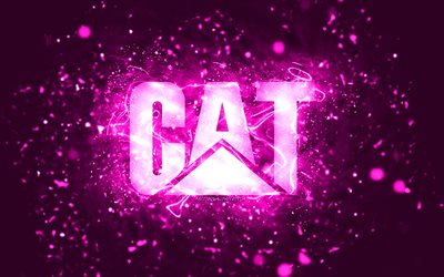 Caterpillar purple logo, 4k, CaT, purple neon lights, creative, purple abstract background, Caterpillar logo, CaT logo, brands, Caterpillar