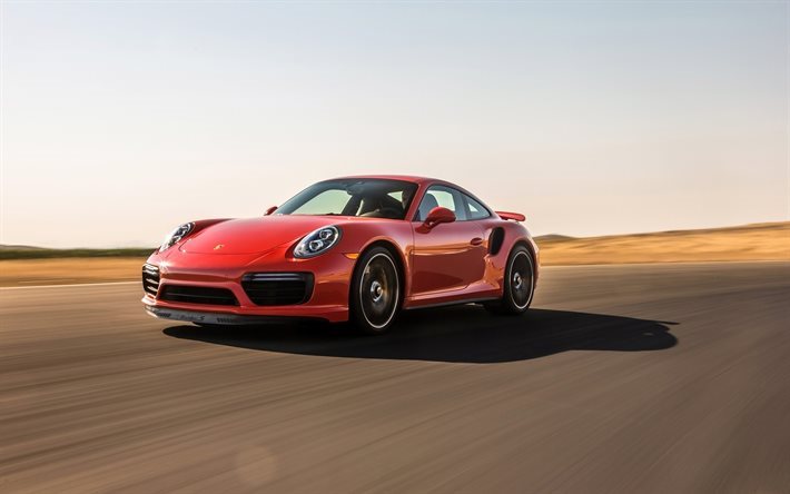Porsche 911 Turbo S, 2017 cars, road, motion blur, supercars, Porsche