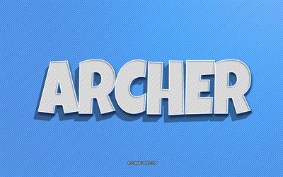 Archer, blue lines background, wallpapers with names, Archer name, male names, Archer greeting card, line art, picture with Archer name