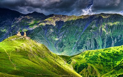 Kazbegi Parco Nazionale, 4k, bella natura, HDR, catena del Caucaso, Khevi Provincia, montagne, Georgia, Asia, georgiano natura