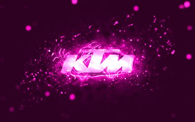 KTM purple logo, 4k, purple neon lights, creative, purple abstract background, KTM logo, brands, KTM