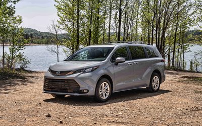 2022, Toyota Sienna, Woodland Special Edition, 4k, front view, exterior, gray minivan, new gray Sienna, japanese cars, Toyota