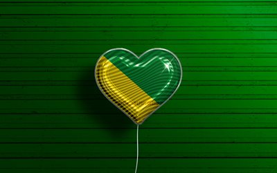 I Love Buenaventura, 4k, realistic balloons, green wooden background, Day of Buenaventura, Colombian cities, flag of Buenaventura, Colombia, balloon with flag, cities of Colombia, Buenaventura flag, Buenaventura