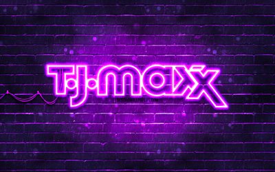 tj maxx violet logo, 4k, violet brickwall, tj maxx logo, marques, tj maxx n&#233;on logo, tj maxx