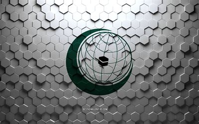 Flag of Organisation of Islamic Cooperation, honeycomb art, Organisation of Islamic Cooperation hexagons flag, Organisation of Islamic Cooperation flag