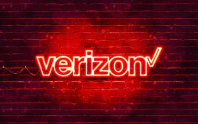 Verizon red logo, 4k, red brickwall, Verizon logo, brands, Verizon neon logo, Verizon