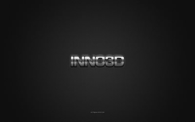 Inno3D logo, silver shiny logo, Inno3D metal emblem, gray carbon fiber texture, Inno3D, brands, creative art, Inno3D emblem
