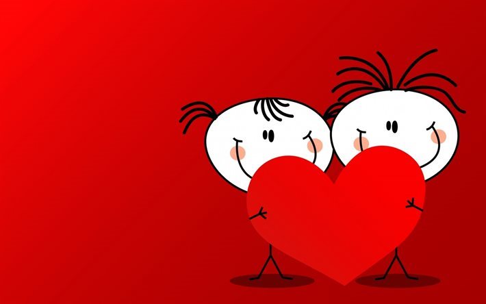 pair, abstraction, heart, red background