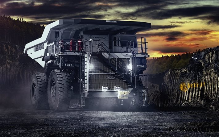 mining truck, quarry, night, big truck