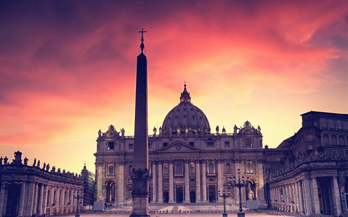Vatikaani, Saint Pauls Katedraali, sunset, illalla, Katolinen Katedraali, St Peters Square