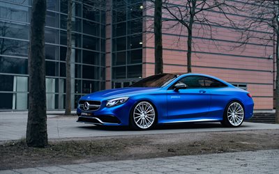 4k, Mercedes-AMG S63 Coupe, Fostla, tuning, 2017 cars, blue S63, supercars, Mercedes