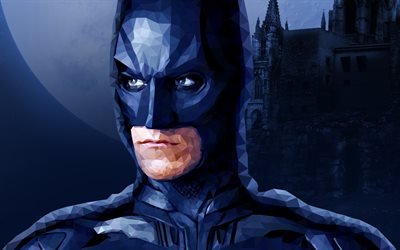 Batman, close-up, l&#229;g poly konst, superhj&#228;ltar, Bat-man, tecknad batman