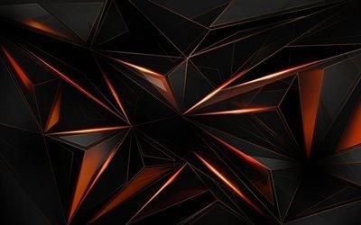 black geometric background, black geometric abstraction, black triangles background, polygons background, black creative background