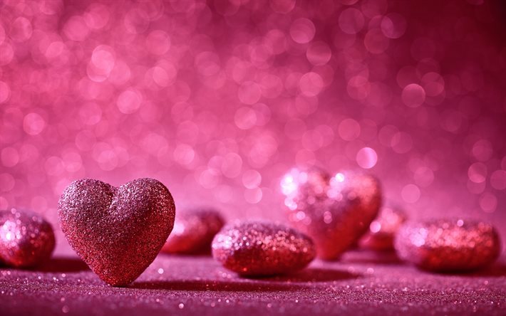 pink hearts, Valentines Day, romance, heart