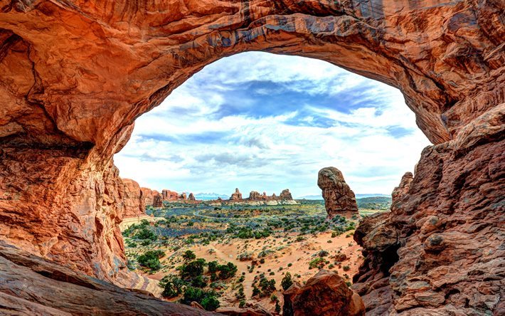 Double Arch, cliffs, desert, America, Arches National Park, Utah, USA