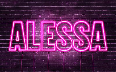 Alessa, 4k, des fonds d&#39;&#233;cran avec des noms, des noms f&#233;minins, le nom Alessa, des n&#233;ons violets, Alessa Anniversaire, Joyeux Anniversaire Alessa, des noms f&#233;minins italiens populaires, une photo avec le nom Alessa