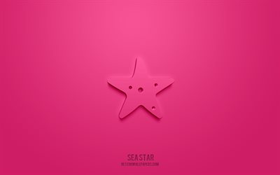 Starfish 3d icon, pink background, 3d symbols, Starfish, Sea icons, 3d icons, Starfish sign, Sea 3d icons