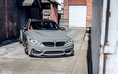 4k, BMW M4, F82, front view, exterior, gray coupe, gray M4 F82, tuning M4 F82, German cars, BMW