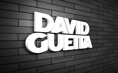 david guetta 3d-logotyp, 4k, pierre david guetta, gr&#229; tegelv&#228;gg, kreativ, musikstj&#228;rnor, david guetta-logotyp, franska djs, 3d-konst, david guetta