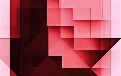 Red abstract background, Red geometric abstraction, Red rectangles background, abstract background