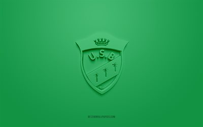 usビスクラ, クリエイティブな3dロゴ, 緑の背景, アルジェリアのサッカークラブ, リーグプロフェッションネル1, ビスクラ, アルジェリア, 3dアート, フットボール, usビスクラ3dロゴ