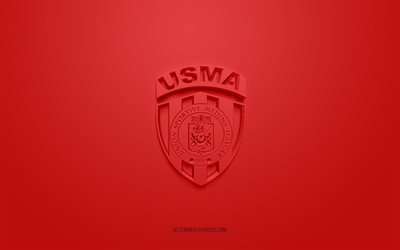 USM Alger, creative 3D logo, red background, Algerian football club, Ligue Professionnelle 1, Algiers, Algeria, 3d art, football, USM Alger 3d logo