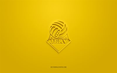 fk jerv, logo 3d creativo, sfondo giallo, eliteserien, emblema 3d, club di calcio norvegese, norvegia, arte 3d, calcio, logo fk jerv 3d