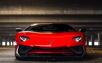 Lamborghini Aventador, front view, exterior, red supercar, red Aventador, Italian sports cars, Lamborghini