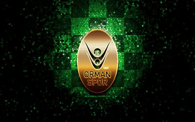 OGM Ormanspor, glitter logo, Basketbol Super Ligi, green checkered background, basketball, turkish basketball team, OGM Ormanspor logo, mosaic art, Turkey