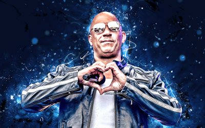 Vin Diesel, 2020, Amerikalı akt&#246;r, 4k, film yıldızları, fan sanat, Mark Sinclair, Amerikan &#252;nl&#252;leri, mavi neon ışıkları, yaratıcı, Vin Diesel 4K