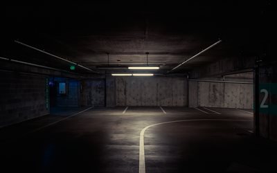 underground parking, garage, burning lantern, empty parking, choice of way concepts