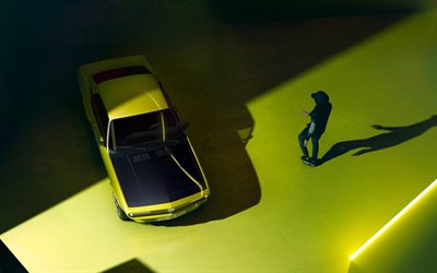 Opel Manta, 2021, vue de dessus, coup&#233; vert, nouvelle Manta verte, voitures allemandes, Opel