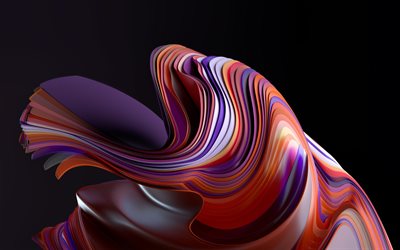 violetit 3D -aallot, 4k, geometriset muodot, 3D -taide, luovat, abstraktit aallot, tausta aalloilla