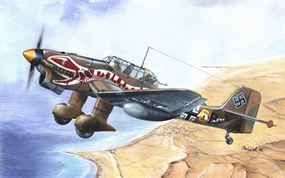Junkers Ju-87R Stuka, German attack aircraft, World War II, Luftwaffe, Ju-87R, German aircraft, Germany, painted aircraft