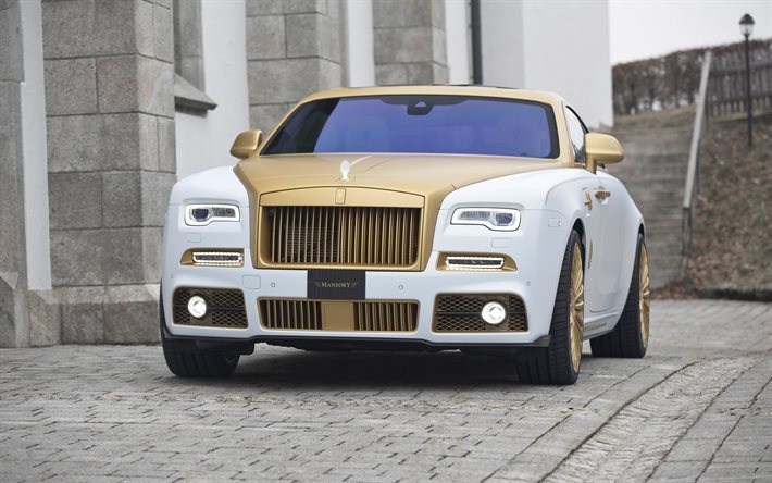 Rolls-Royce Wraith, supercars, 2016 cars, Mansory, tuning, luxury cars, white Rolls-Royce