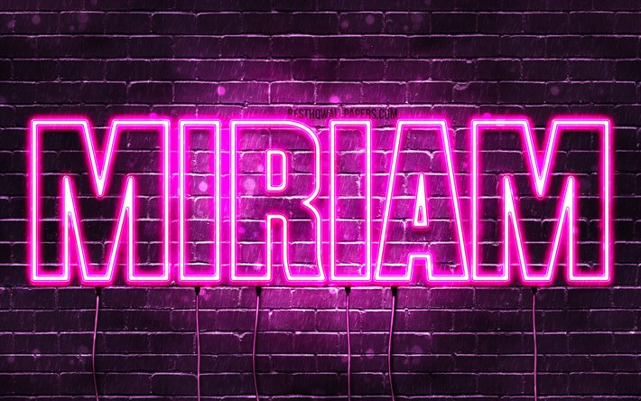 Miriam, 4k, fondos de pantalla con los nombres, los nombres femeninos, Miriam nombre, p&#250;rpura luces de ne&#243;n, el texto horizontal, imagen con el nombre Miriam