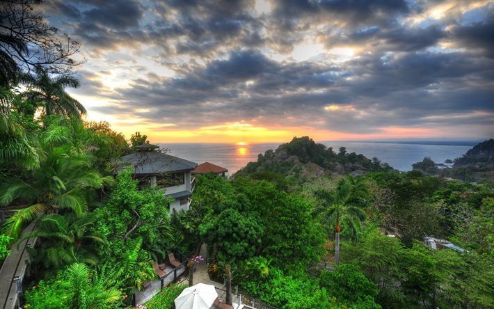 la mer, le coucher du soleil, la jungle, le manteau, Costa Rica