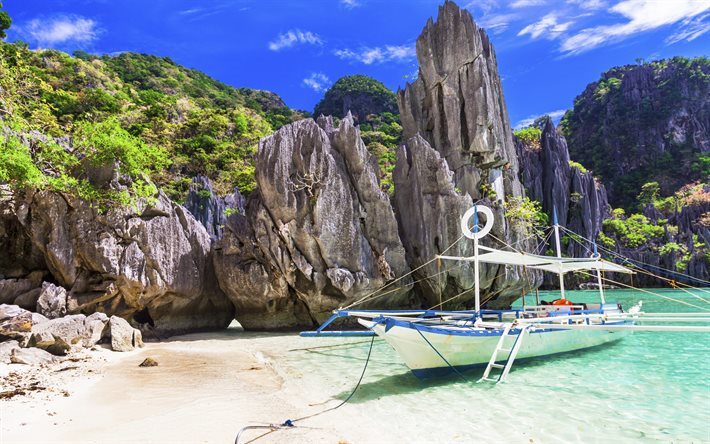 Tropicale, isola, estivo, Tailandia, yacht, spiaggia, rocce, le vacanze estive