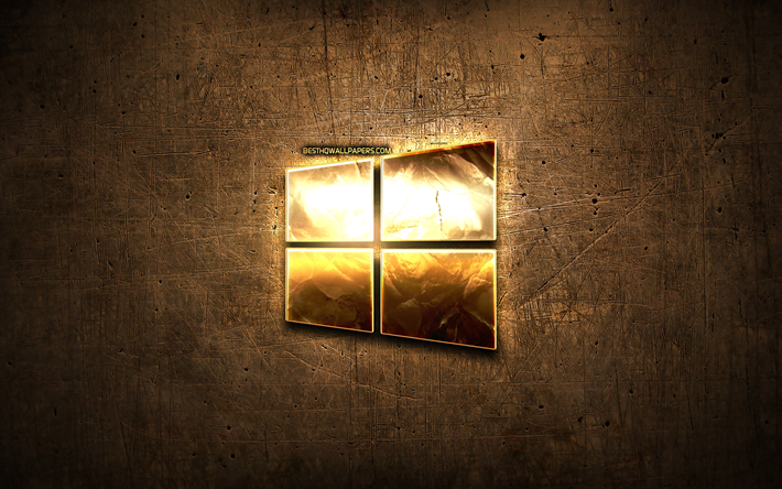 Windows10のゴールデンマーク, 作品, の, 茶色の金属の背景, 創造, Windows10のロゴ, ブランド, Windows10