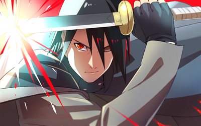Naruto, Uchiha Sasuke, art, Japanese anime characters, manga, katana, Boruto Naruto Next Generations
