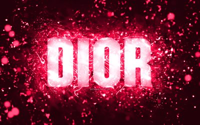 Happy Birthday Dior, 4k, pink neon lights, Dior name, creative, Dior Happy Birthday, Dior Birthday, popular american female names, picture with Dior name, Dior