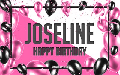 お誕生日おめでとうホセライン, 誕生日用風船の背景, joseline, 名前の壁紙, ホセリンお誕生日おめでとう, ピンクの風船の誕生日の背景, グリーティングカード, ホセリンの誕生日
