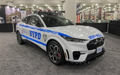 2022, ford mustang mach-e, polizeiauto, nypd, polizei mustang mach-e, new york, elektroautos, amerikanische autos, ford