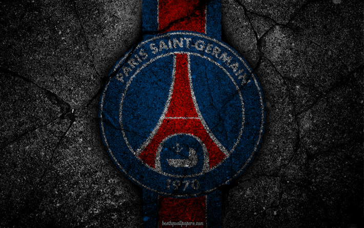 Download wallpapers PSG, logo, Paris SaintGermain, art, Liga 1, soccer